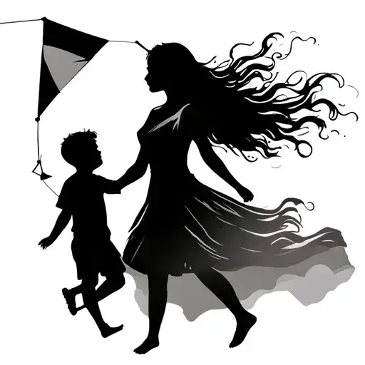 Mom & 2 Boys Flying Kites