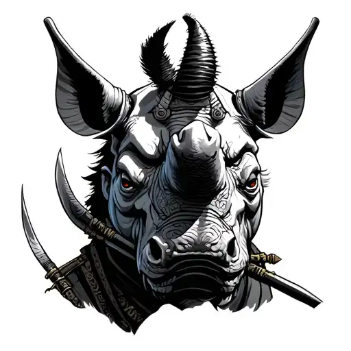 Samurai With A Rhinoceros Head