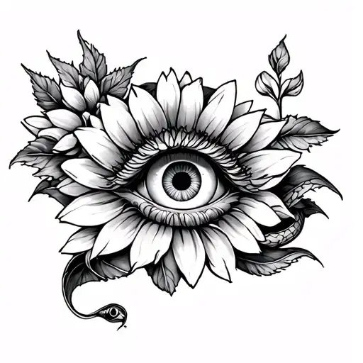 Masculine Tattoo Of A Chrysanthemum And Snake And Eye Integrated From Elbow To Wrist