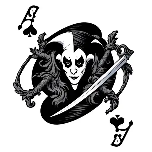 Jester Playing Card With Sword Embedded