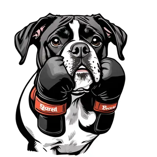 Boxer Dog With Gloves Hanging
