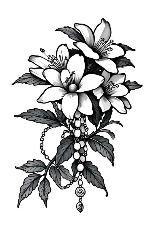 Jasmine Flowers With Rosary Wrapped Loosely