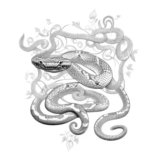 A Snake Coiling Around A Boxing Ring With A Trail Of Flowers And Vines