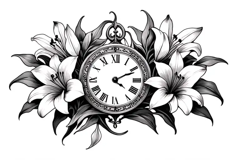 Name With Lilies And Roman Numeral Clock