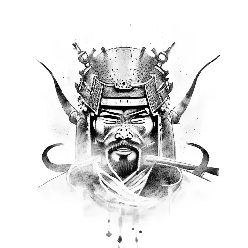 An Artistic Representation Of A Samurai Warrior With Brush Strokes