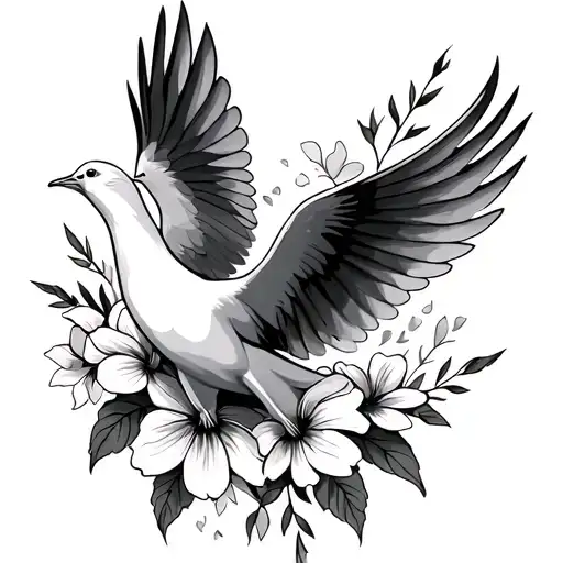 Dove Flying With Flowers Around It For Outer Forearm