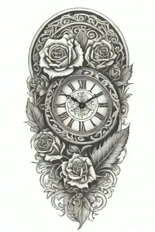 Rose Clock Tribal Silver Fern