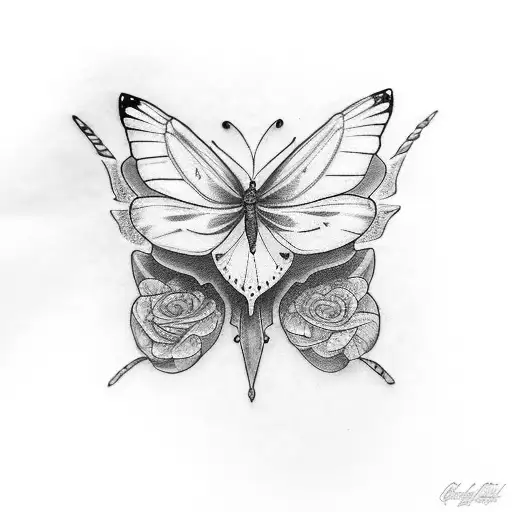 Lily Rose Butterfly Thigh Tattoo With Little Color