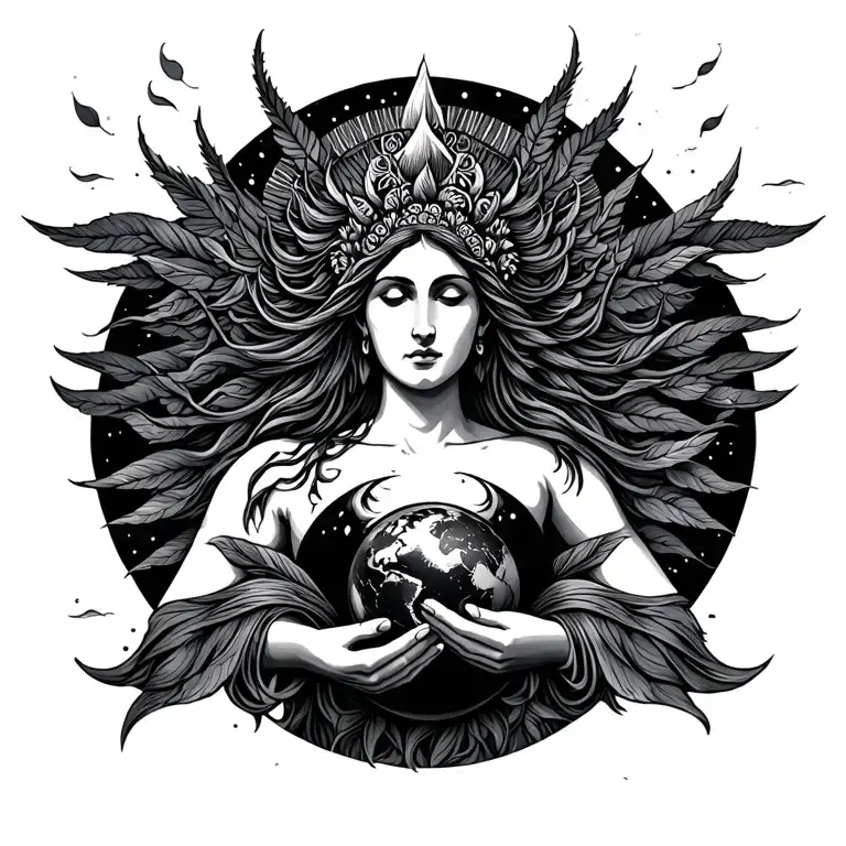 Gaia Goddess Holding Earth Psychadelic