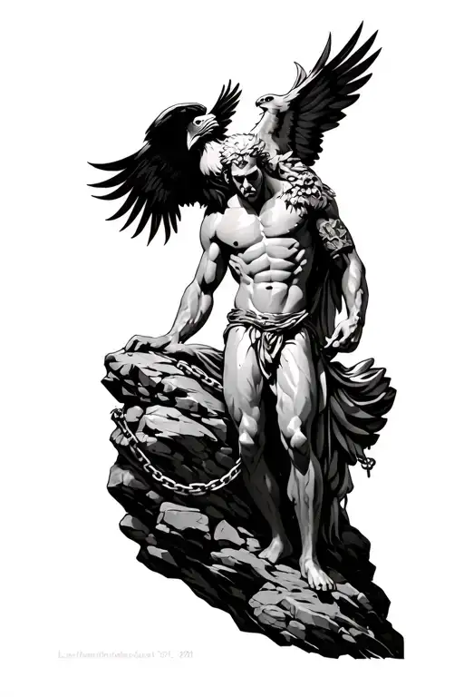 Prometheus Chained To A Rock With Eagle On Shoulder