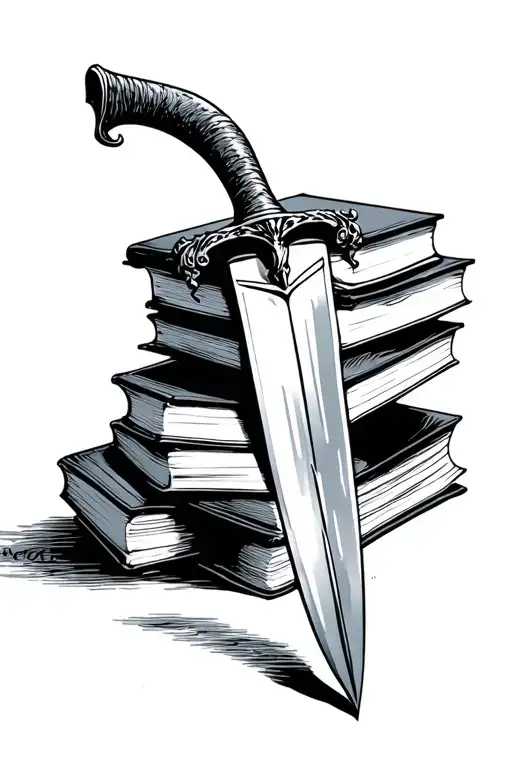 Dagger Stabbing A Pile Of Books