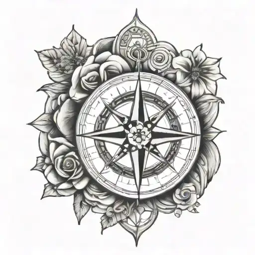Flower And Compass Surrounded
