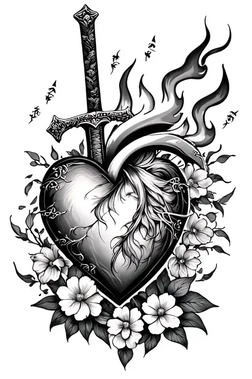 Set Our Heart Ablaze In Japanese With Rengokus Sword And Flowers Surrounding