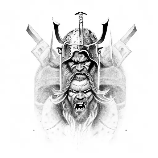 Create A Tattoo Featuring A Viking Warrior Battling Demons In The Depths Of Hell
