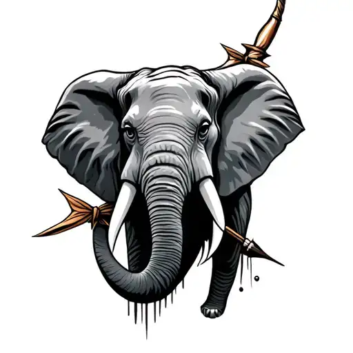 Elephant Head With Bow And Arrow As An Ear
