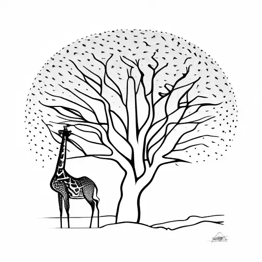 A Giraffe And An Acacia Tree