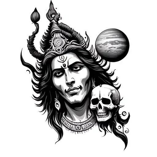 God Shiva Forearm Tattoo Design With Skulls And Planet On Side