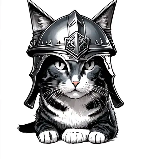 Warhammer Helmet And A Cat Sitting