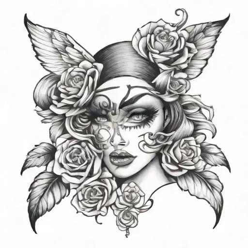 A Seductive Tattoo Design Incorporating Bedroom Eyes And Sexual Imagery In A Black And Grey Style