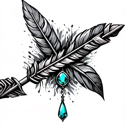 An Arrow With Feathers And A Turqoise Birthstone Attached