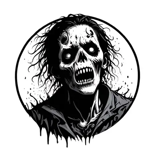 Round Black And White Icon Of A Zombie