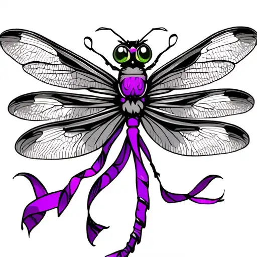 Dragonfly With Purple Ribbon