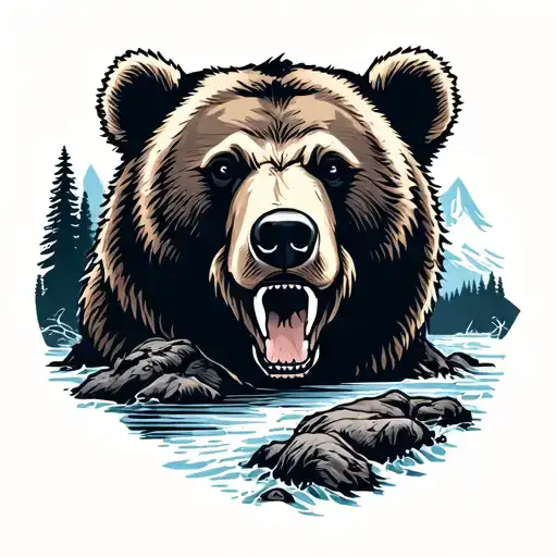 Bear And Enduro Forest Mountain River