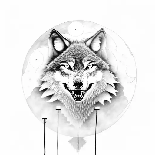 A Wolf Howling At The Moon With A Solar Panel Design In The Background