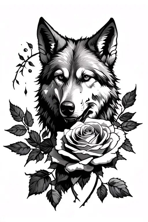 Sideprofile Of Half Rotten Wolf Looking At Dying Rose