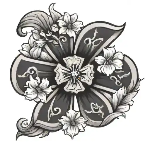 Cartoon Nut And Maltese Cross With Delicate Flowers