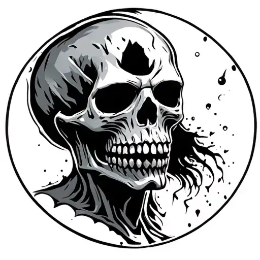 Round Black And White Icon Of A Skull Zombie