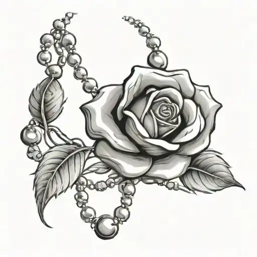 Rose With Beads Necklace Intertwined