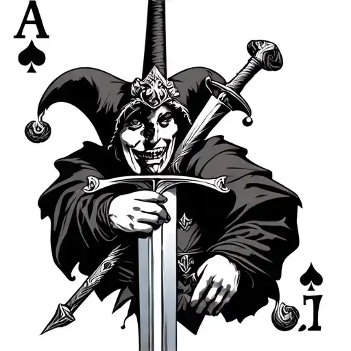 Jester Playing Card With Sword Emerging