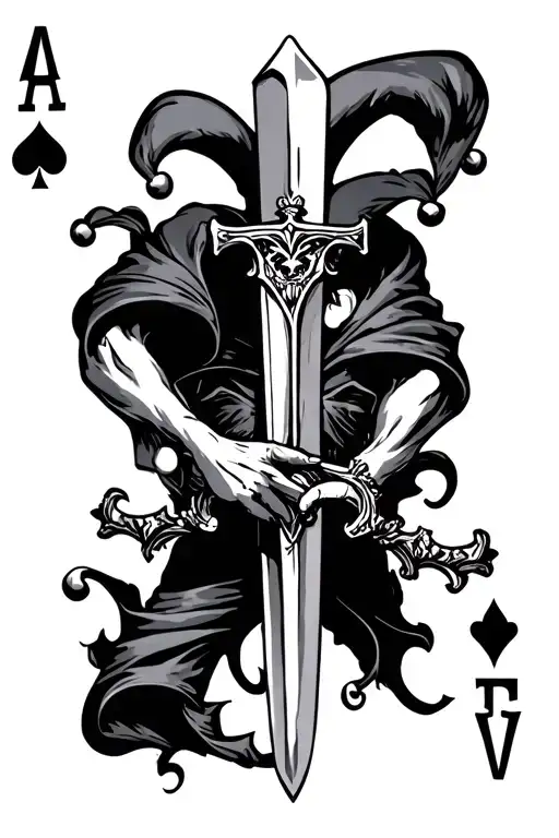 Jester Playing Card With Sword Emerging