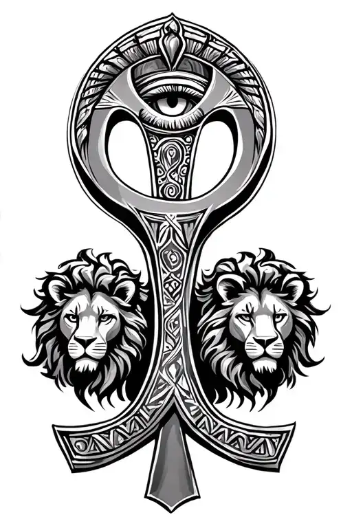 Ankh Symbol With Eye With Lion