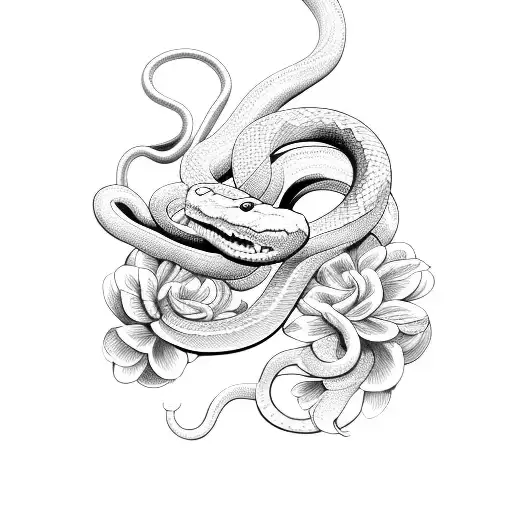 Snake With Habiscus Flowers