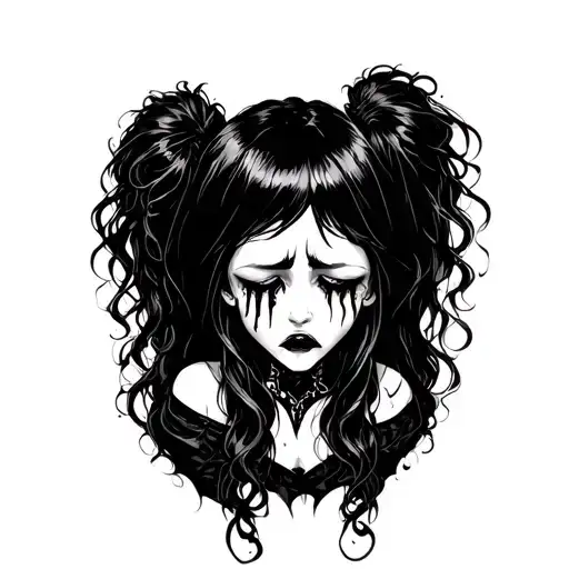 A Goth Chick Crying In Distress