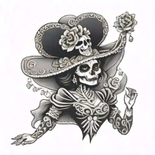 Mexican Female Catrina Dress Dancing