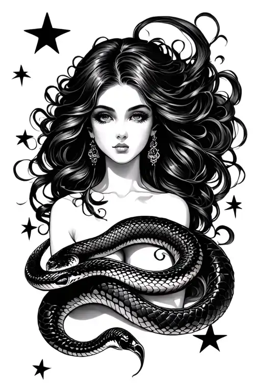 Snake And Stars Surrounding Feminine