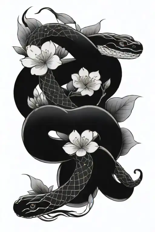 Cherry Blossom And Snake
