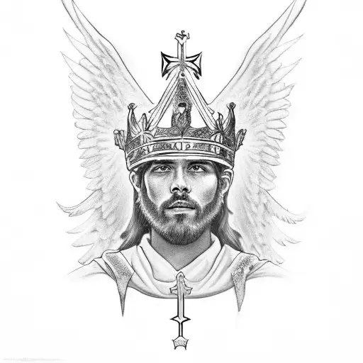 A Powerful King With A Crown Made Of Angel Wings And Greek Motifs