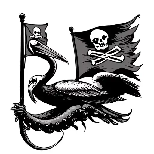 Squid Roe Name With Pelican Holding Pirate Flag On The Side