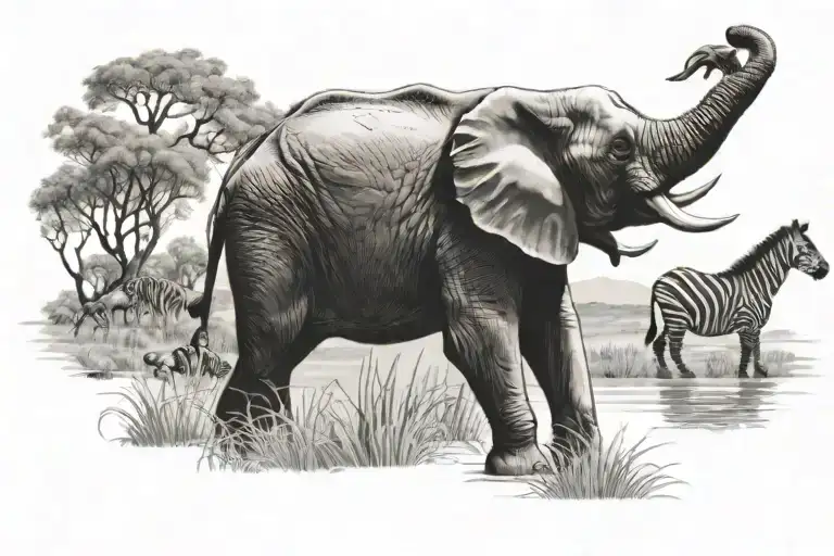 Animal Safari Scene With Water
