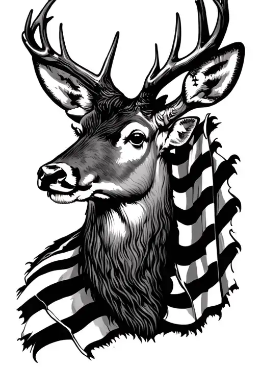 Deer Head And American Flag