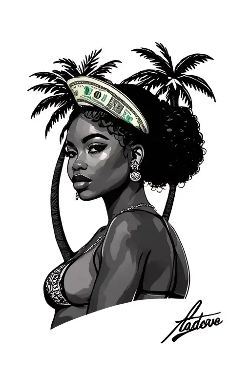 Black And Mexican Girl With Low Rider Money And Palm Trees