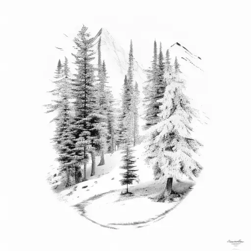 Mountain Range And Pine Tree Back Ground With Oak Tree Foreground