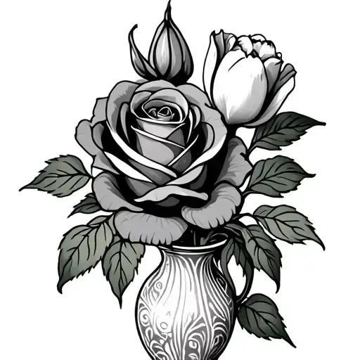 Vase With A Rose And A Tulip