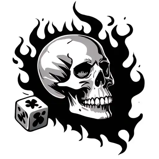 Skull With Dice Cards And Flames