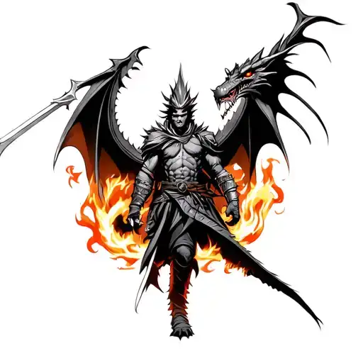 Warrior With Fire Breathing Dragon