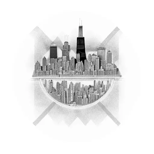 Simple Chicago Skyline With Waterfront In Circle